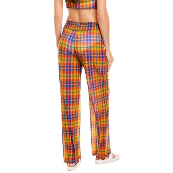 💕WEWOREWHAT💕 Plaid Print Smocked Mesh Pants ~ Swimsuit Coverup Large L NWT - Picture 5 of 16